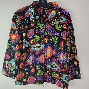 Alberto Makali Mixed Print Psychedelic Full‎ Zip Short Womens Jacket XL Colorful